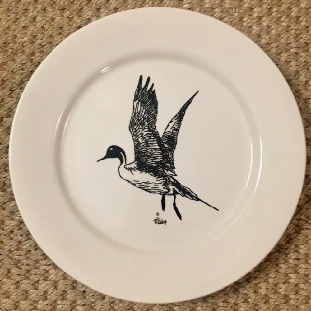 Buffalo China 9 1/2" Duck Plate Artist Signed Richard E. Bishop 1970s Farmhouse